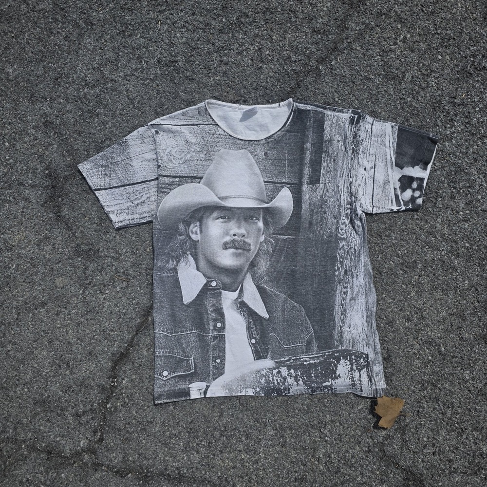 VTG Alan Jackson AOP Shirt Country Music 90s Murina USA Made Black White Mens L